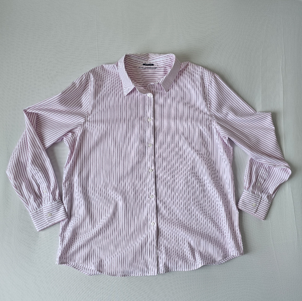 Women's Pink Stripe Button-Front Dress Shirt - Picture 16 of 16